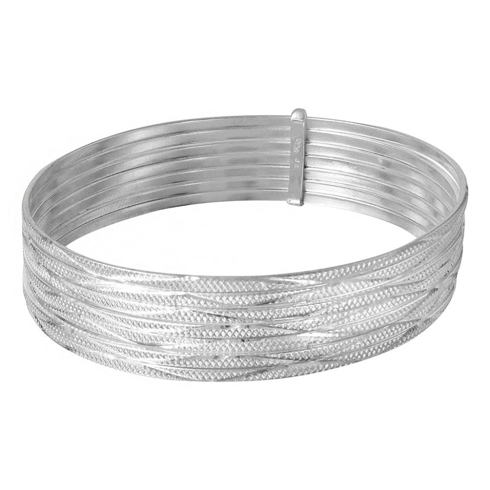 Silver 925 High Polished Diamond Cut Semanario Bangle Bracelet